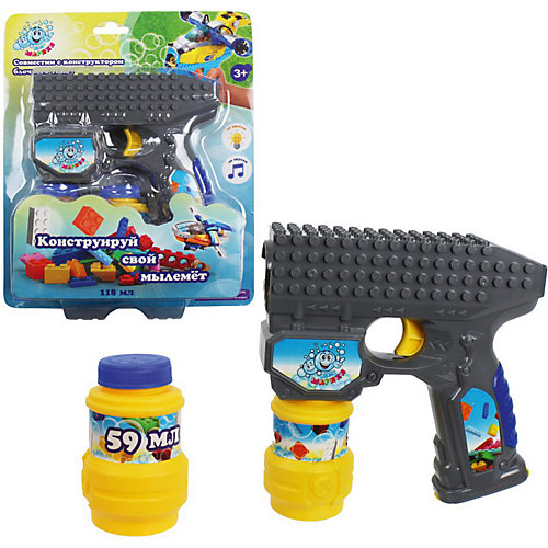 Пистолет с мыльными пузырями 1Toy, свет и звук, 2х59 мл, серый от 1Toy