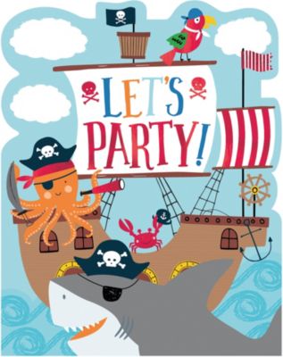 8 Einladungskarten mit Umschlgen Ahoy Birthday