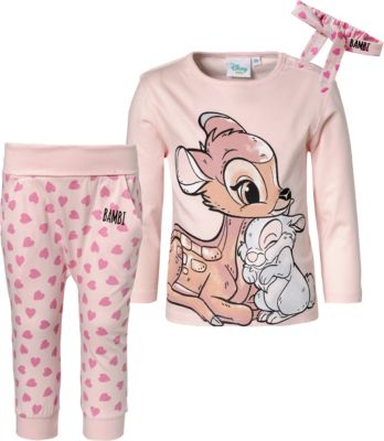 Disney Bambi Baby Set Langarmshirt + Softbundhose + Stirnband mit Schleife rosa Gr. 56 Mdchen Baby