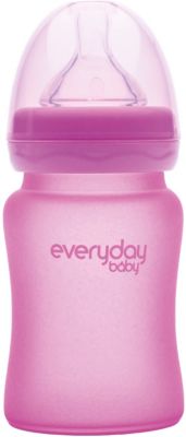 Стеклянная бутылочка с индикатором температуры EveryDay Baby 150 мл, розовая