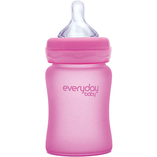 Стеклянная бутылочка с индикатором температуры EveryDay Baby 150 мл, розовая от everyday baby