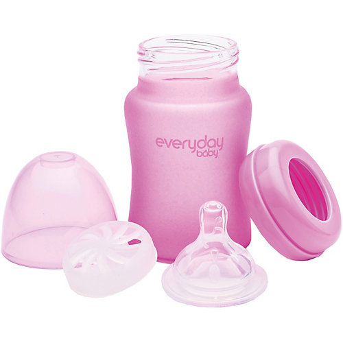 Стеклянная бутылочка с индикатором температуры EveryDay Baby 150 мл, розовая от everyday baby