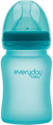 Стеклянная бутылочка с индикатором температуры EveryDay Baby 150 мл, бирюзовая