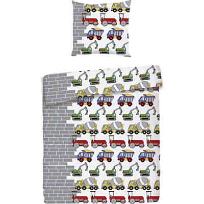 myToys COLLECTION Kinderbettwäsche Baufahrzeuge, Flanell, grau, 135 x 200 cm + 80 x 80 cm von Pötter