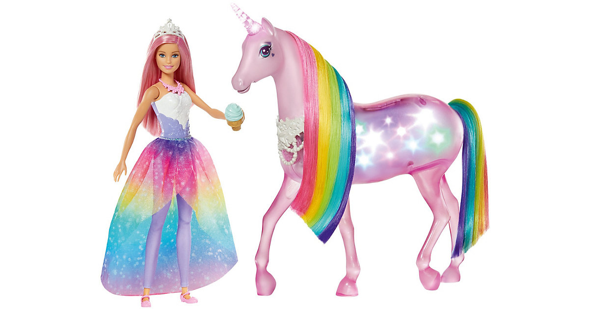 Spielzeug/Puppen: Mattel Barbie Dreamtopia Magisches Zauberlicht Einhorn mit Puppe, Licht & Geräuschen mehrfarbig