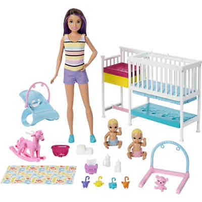 Barbie Skipper Babysitter Puppe (brünett), Kinderzimmer-Spielset mit Baby-Puppen