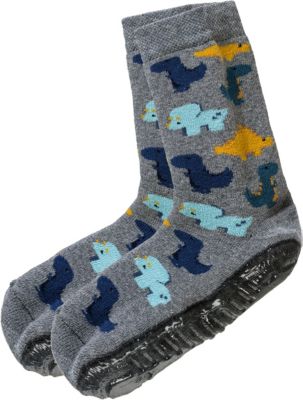Haussocken Vollsohle Softstep , Dinos grau Gr. 21/22 Jungen Kleinkinder
