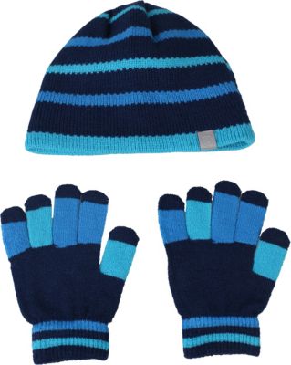 Set DAHL: Bommelmtze + Fingerhandschuhe blau Gr. 52 Jungen Kleinkinder