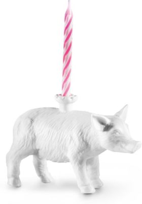 Kerzenhalter inkl. 4 Kerzen Happy Zoo-Day - Lucky Schwein wei