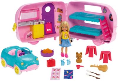 Bedrag bang barbermaskine Barbie Chelsea Camper Spielset mit Puppe (blond) und Hund, Anziehpuppe,  Barbie, mehrfarbig | myToys
