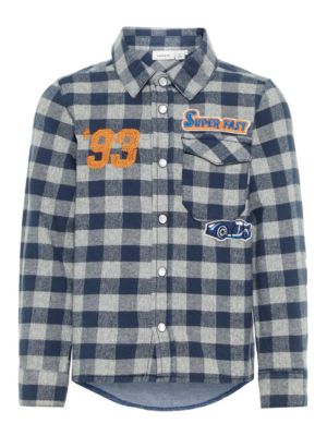 Name it Hemd Karo Langarmhemden blau Gr. 92 Jungen Kinder