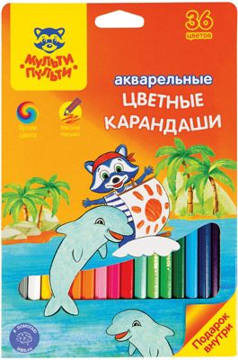 Акварельные карандаши Мульти-Пульти "Енот в Карибском море", 36 цветов