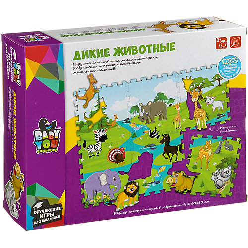 Пазл-коврик Bondibon "Дикие животные", с фигурками-вкладышами, 60х80 см от Bondibon