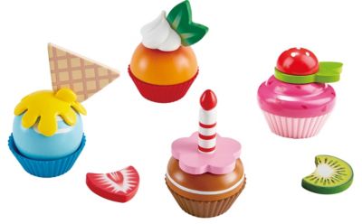 HOLZ Lebensmittel MUFFINS Spielzeug Kaufladen Spielküche Zubehör Essen Cupcakes 