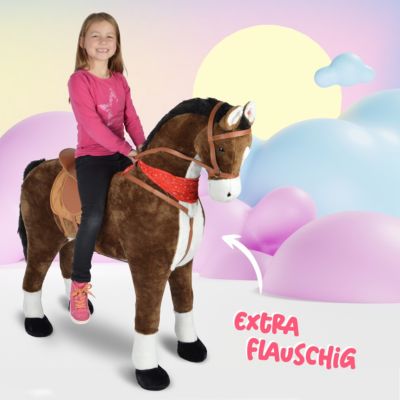 Pink Papaya Plüschpferd XXL 105cm Pferd Kinderpferd mit Kleiner Bürste Fast lebensgroßes Spielpferd zum reiten Spielzeug Pferd bis 100kg belastbar Herkules Stehpferd XXL 