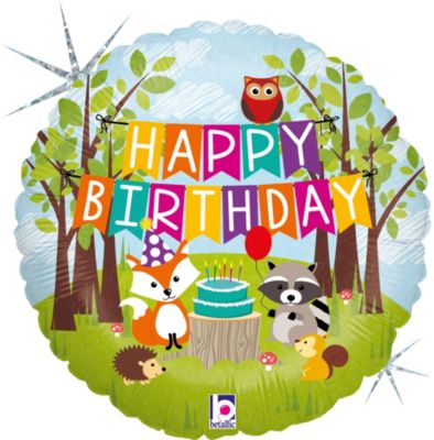 Folienballon Happy Birthday Waldtiere 18 inch mehrfarbig