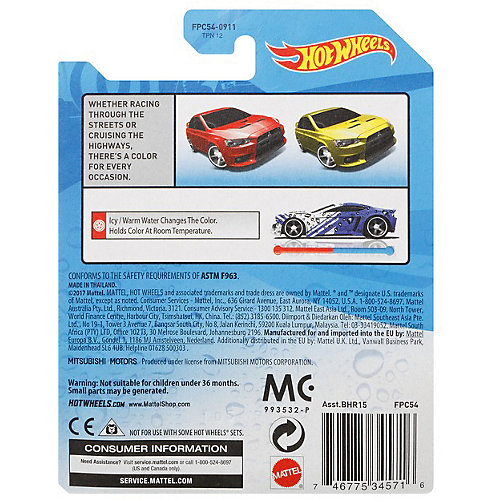 Машинка Hot Wheels "Color Shifters" меняющая цвет Mitsubishi Lancer Evolution от Mattel