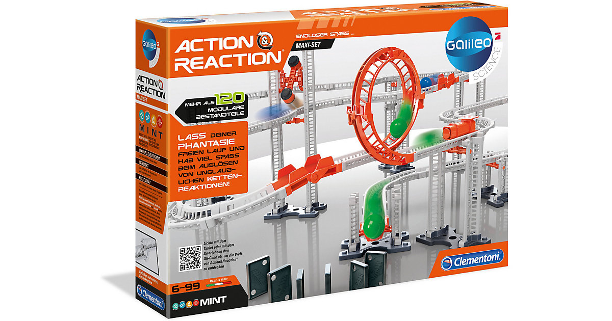 Spielzeug/Kugelbahn: Clementoni Action & Reaction - Maxi Set bunt