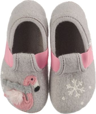 Hausschuhe T-Modell , Winterflamingo hellgrau Gr. 28 Mdchen Kleinkinder