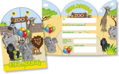 Einladungskarten Zoo zum Aufklappen, 8 Stück