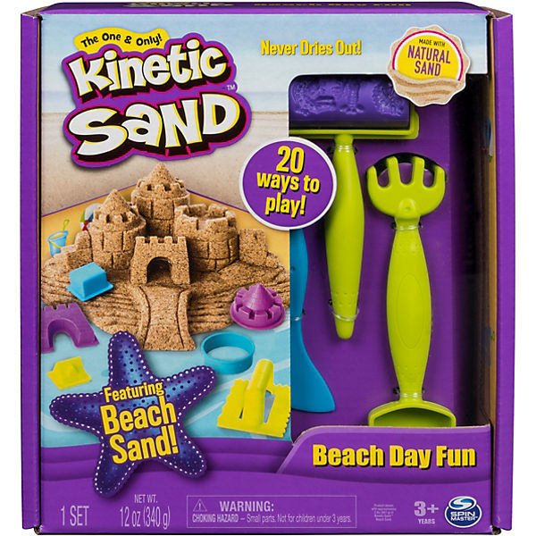 Kinetic Sand Strandspaß Set mit 340 g Sand und Zubehör für Indoor-Sandspiel