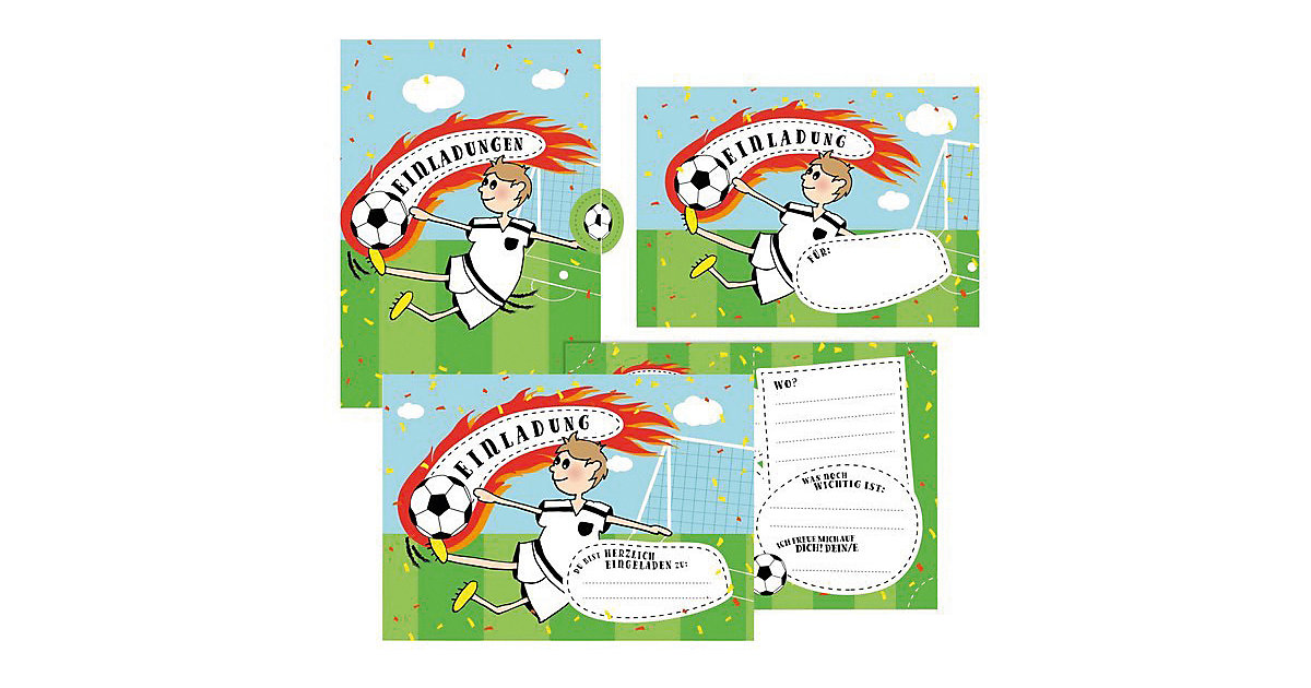 Einladungskarten Fußball zum Geburtstag, inkl. Umschläge, 12 Stück