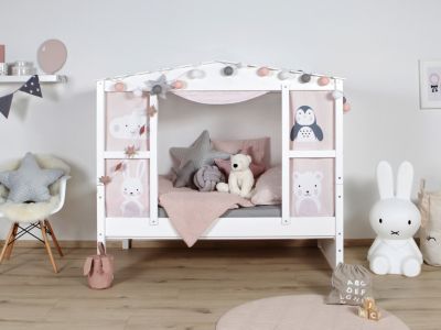 TiCAA Hausbett Mini mit Bettkasten ´´Amelie´´ Kiefer Weiß weiß Gr. 80 x 160