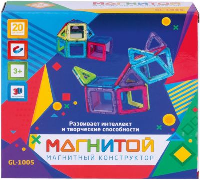 Магнитный конструктор "Магнитой", 12 квадратов, 8 треугольников (8 - с окном)
