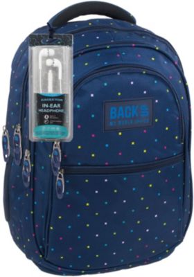 BACK UP Schulrucksack Model B Blue Dots, 25 l, inkl. Kopfhörer