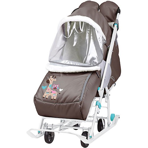 Санки-коляска Nika "Наши детки", шоколадные с жирафом от Nika-Kids