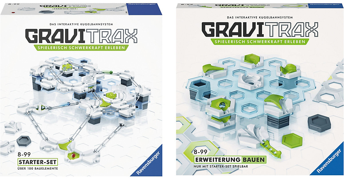 Spielzeug/Kugelbahn: Ravensburger Bundle GraviTrax: Starterset + Erweiterung Bauen