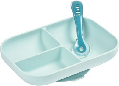 Набор посуды Beaba Set Repas Silicone Avec Ventouse, голубой