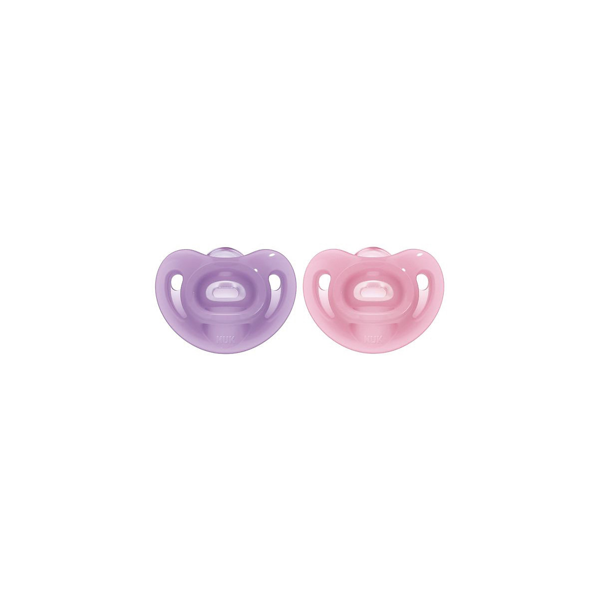 NUK Sensitive Schnuller aus 100% weichem Silikon kiefergerechte Form 0-6 Monate 2 Stück lila & rosa