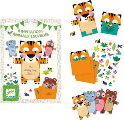 Einladungskarten Wilde Tiere, 8 St�ck inkl. Umschl�ge und Sticker