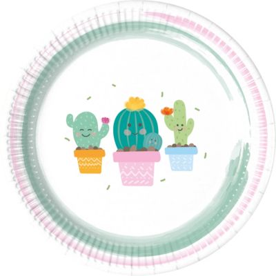 Generic 8 Pappteller 20 cm Design Cactus wei-kombi