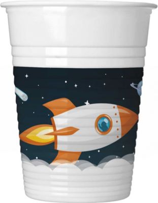 Weltraum 8 Plastikbecher 200 ml Design Outer Space schwarz/wei