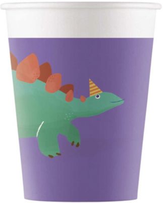 Dinosaurier 8 Pappbecher 200ml Design Dinosaur Roar lila-kombi