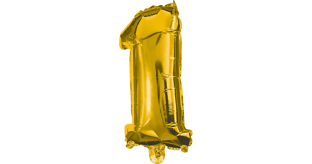 Folienballon Gold 1 Folienballon GOLD No. 1 mit 1 Papierhalm zum Aufblasen 33 cm gold