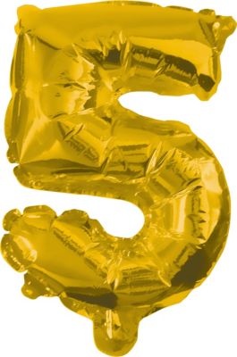Folienballon Gold 1 Folienballon GOLD No. 5 mit 1 Papierhalm zum Aufblasen 31 cm gold