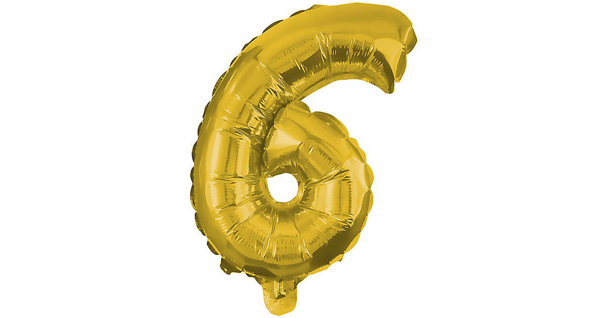 Folienballon Gold 1 Folienballon GOLD No. 6 mit 1 Papierhalm zum Aufblasen 35 cm gold