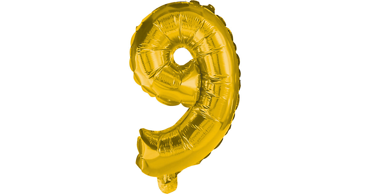 Folienballon Gold 1 Folienballon GOLD No. 9 mit 1 Papierhalm zum Aufblasen 35 cm gold