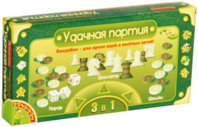 Набор настольных игр Bondibon Удачная партия "Шахматы, шашки, нарды", 3 в 1