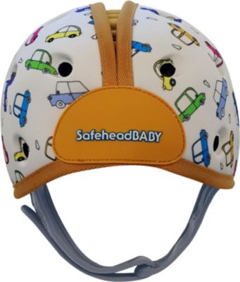 Мягкая шапка-шлем для защиты головы Safehead Baby Машинки, бело-оранжевый