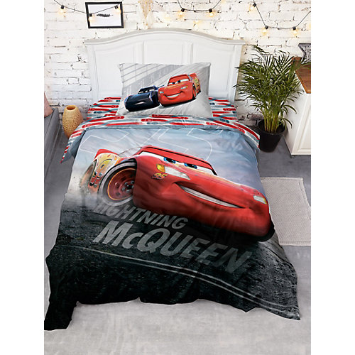 Детское постельное белье 1,5 сп Непоседа "Тачки" панно Lighting McQueen - серый