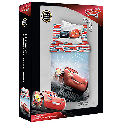 Детское постельное белье 1,5 сп Непоседа "Тачки" панно Lighting McQueen - серый