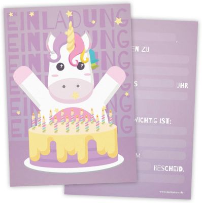 Einladungskarten Kuchen Einhorn, 10 Stück inkl. Umschläge