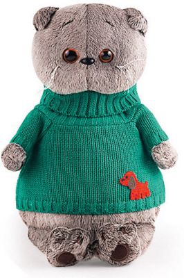 Мягкая игрушка Budi Basa Кот Басик в зеленом свитере с собачкой, 25 см