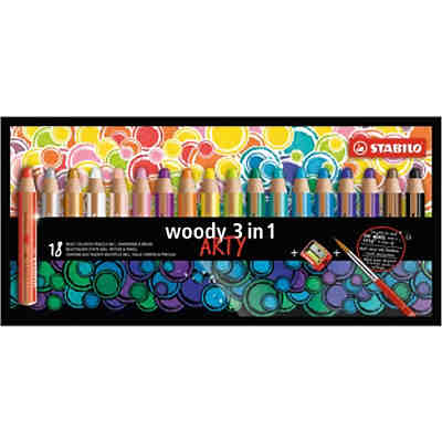 Buntstift Woody 3 in 1 Arty, 18 Farben, inkl. Spitzer & Pinsel