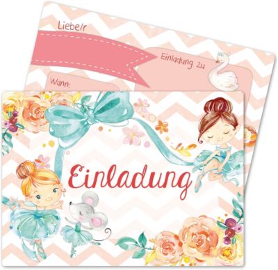 Einladungskarten Kindergeburtstag Ballerina (12 Stk)