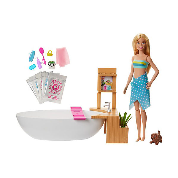 Barbie Wellnesstag Puppe Sprudelndes Bad, Anziehpuppe (blond), Barbie Badewanne